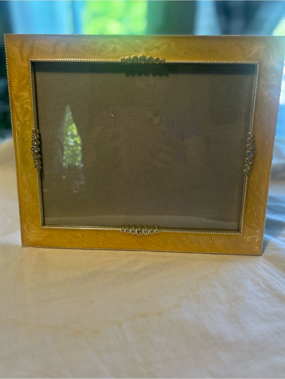 Yellow Decorative Picture Frame with elegant Rhinestone Trim.